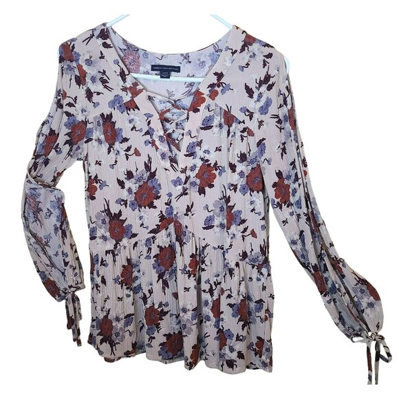 American Eagle Outfitters Tops - American Eagle Outfitters Womens Sz M Floral Boho Flowy Tunic Top Blouse Begie R